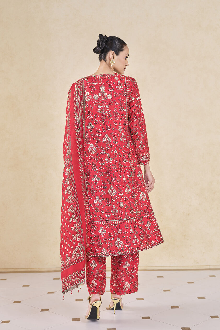 Niral Printed Silk Suit Set - Red, Red, image 2